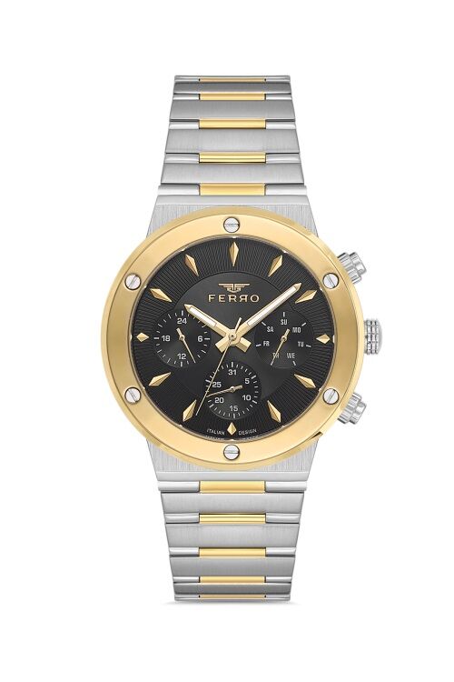 Ferro FM11521AWT-D2 Quartz Çelik Altın/Gri Siyah Kadran 43 mm Erkek Kol Saati