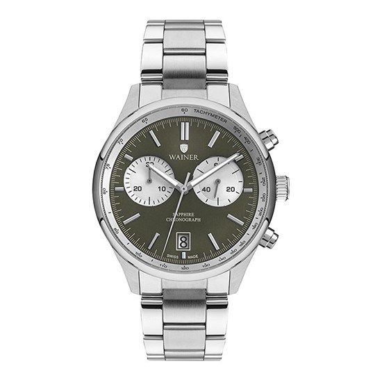 Wainer WA.19001-B Quartz Konograflı Çelik Gri Yeşil Kadran 44 mm Erkek Kol Saati
