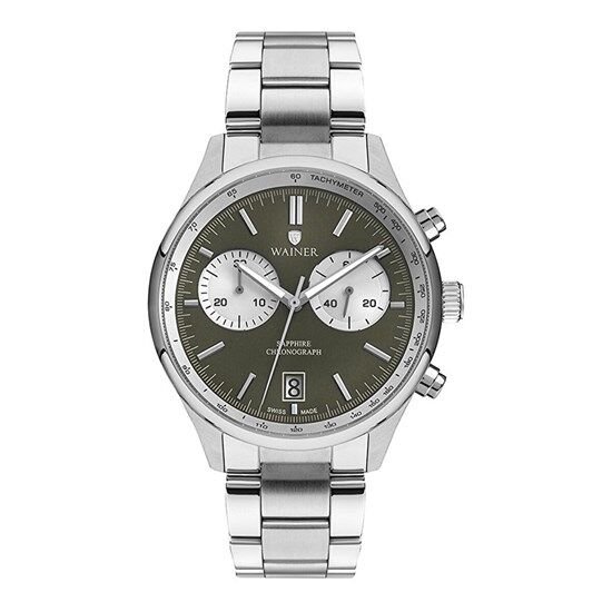 Wainer WA.19001-B Quartz Konograflı Çelik Gri Yeşil Kadran 44 mm Erkek Kol Saati