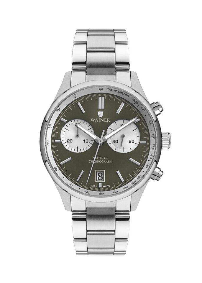 Wainer WA.19001-B Quartz Konograflı Çelik Gri Yeşil Kadran 44 mm Erkek Kol Saati