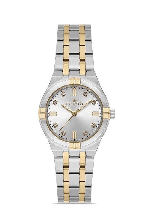 Ferro Quartz Çelik Altın/Gri 35 mm Kadın Kol Saati