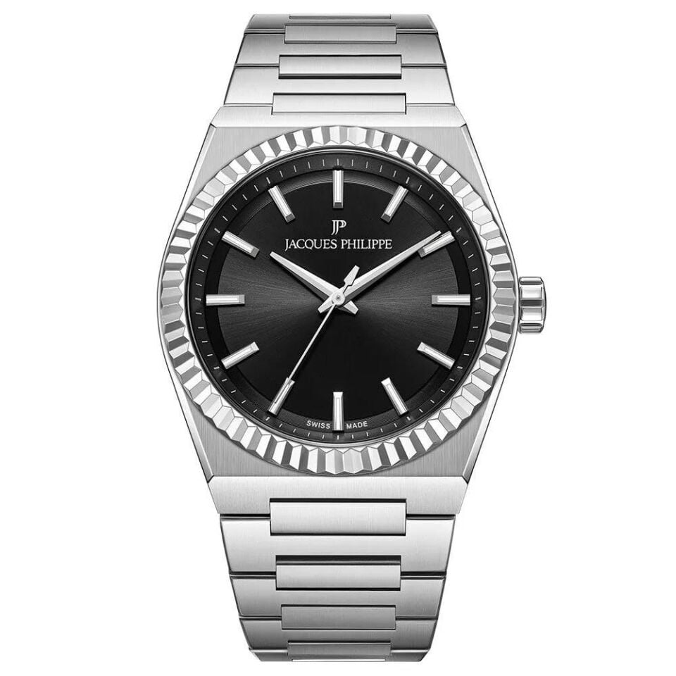 Jacques Philippe JPQGC571316 Swiss Made Quartz Çelik Gri Siyah Kadran Safir Cam 40 mm Erkek Kol Saati