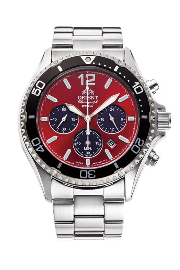 Orient Mako RA-TX0207R10B Quartz Solar Çelik Gri Kırmızı Kadran Safir Kristal 20 ATM 43 mm Erkek Kol Saati