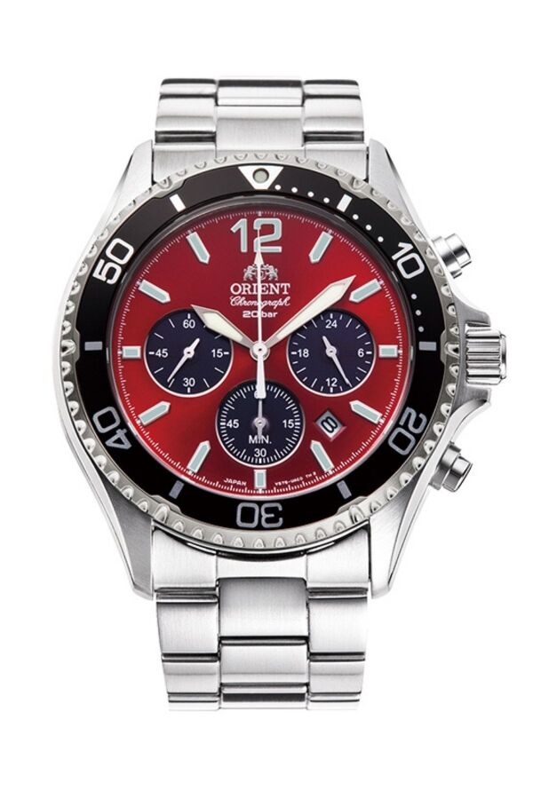 Orient Mako RA-TX0207R10B Quartz Solar Çelik Gri Kırmızı Kadran Safir Kristal 20 ATM 43 mm Erkek Kol Saati