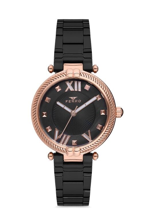 Ferro 34 mm Siyah Çelik Kordon Kadın Kol Saati F21046A-1100-R F21046A-1100-R