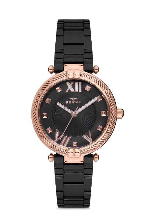 Ferro 34 mm Siyah Çelik Kordon Kadın Kol Saati F21046A-1100-R F21046A-1100-R