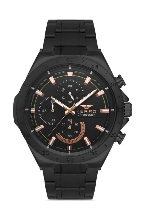 Ferro Siyah Çelik Kordon Erkek Kol Saati FM11305A-G Fonksiyonları Aktif 3ATM Su Geçirmez HediyePaket