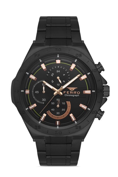 Ferro Siyah Çelik Kordon Erkek Kol Saati FM11305A-G Fonksiyonları Aktif 3ATM Su Geçirmez HediyePaket