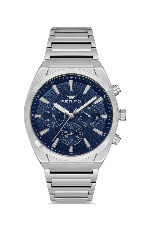 Ferro Gümüş Çelik Kordon Erkek Kol Saati FM11451A-A3 Fonksiyonları Aktif 3ATM Su Geçirmez