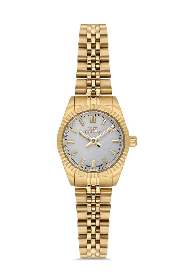 Ferro Sarı Çelik Kordon Kadın Kol Saati FL21595AWT-B 3ATM Su Geçirmez 2 Yıl Garantili HediyePaket