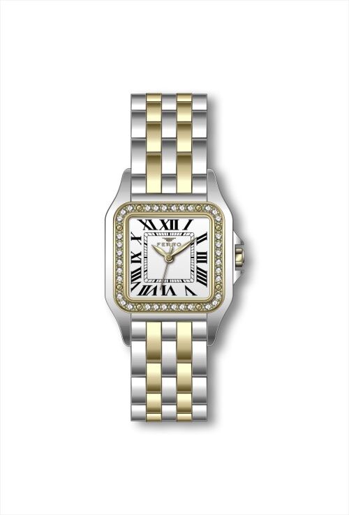 Ferro Sarı ve Gümüş Çelik Kordon Kadın Kol Saati FL40112A-D 3ATM Su Geçirmez 2 Yıl Garantili