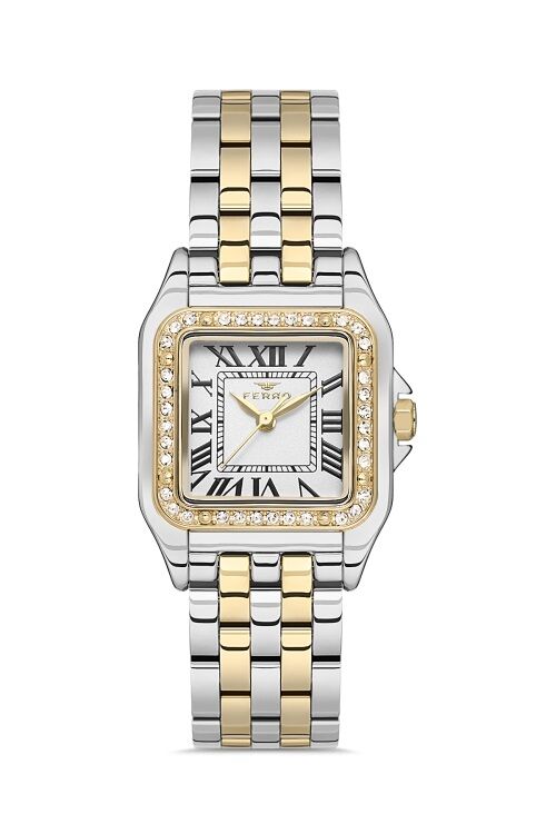 Ferro Sarı ve Gümüş Çelik Kordon Kadın Kol Saati FL40112A-D 3ATM Su Geçirmez 2 Yıl Garantili