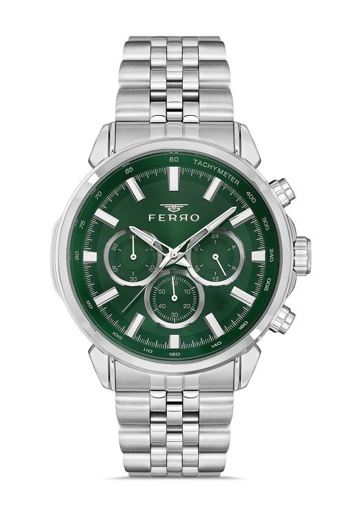 Ferro FM11375A-A6 Quartz Çelik Gri Yeşil Kadran 44 mm Erkek Kol Saati