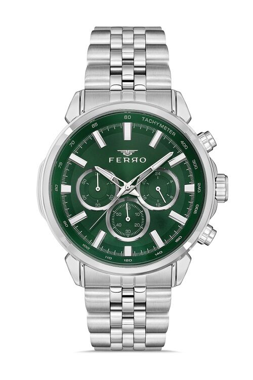Ferro FM11375A-A6 Quartz Çelik Gri Yeşil Kadran 44 mm Erkek Kol Saati