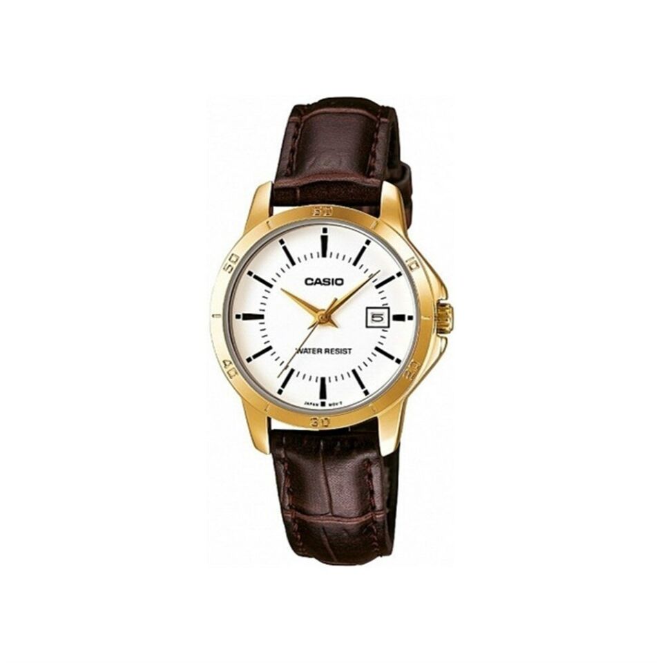 Casio LTP-V004GL-7AUDF Quartz Deri Kahverengi Beyaz Kadran 31 mm Kadın Kol Saati