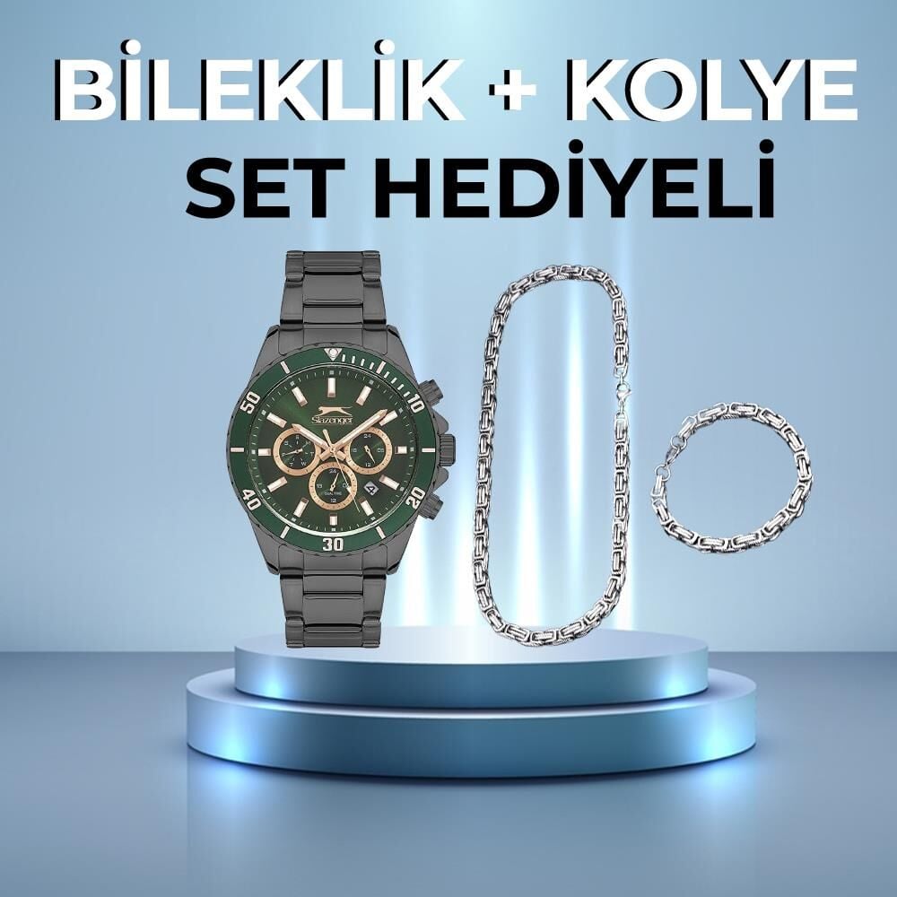 Slazenger SL.09.2091.2.03 Quartz Çelik Siyah Yeşil Kadran 45 mm Erkek Kol Saati