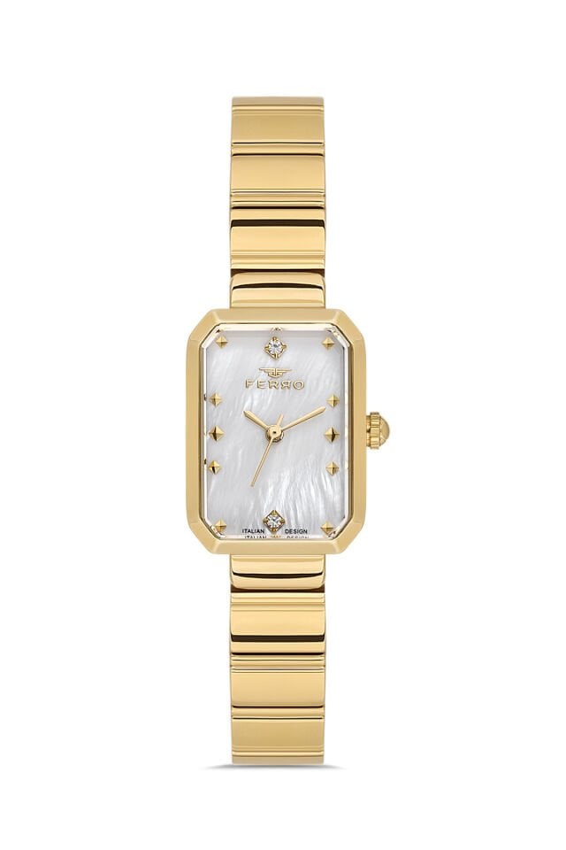 Ferro Sarı Çelik Kordon Kadın Kol Saati FL21607A-B 3ATM Su Geçirmez 2 Yıl Garantili HediyePaketli
