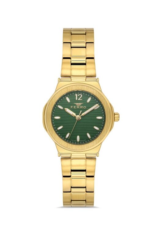 Ferro Sarı Çelik Kordon Kadın Kol Saati FL21490AWT-B6 3ATM Su Geçirmez 2 Yıl Garantili HediyePaketli