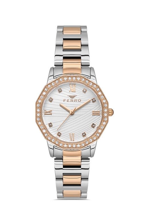 Ferro Rose ve Gümüş Çelik Kordon Kadın Kol Saati FL21395A-E