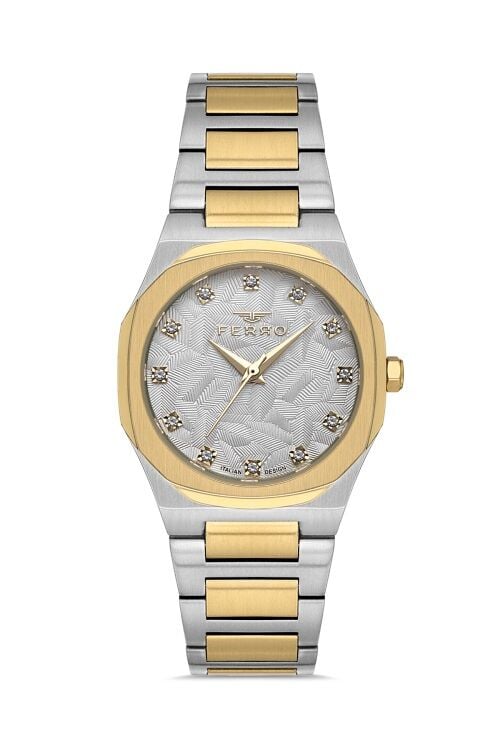 Ferro Gümüş ve Sarı Çelik Kordon Kadın Kol Saati FL40128A-D 3ATM Su Geçirmez 2 Yıl Garantili