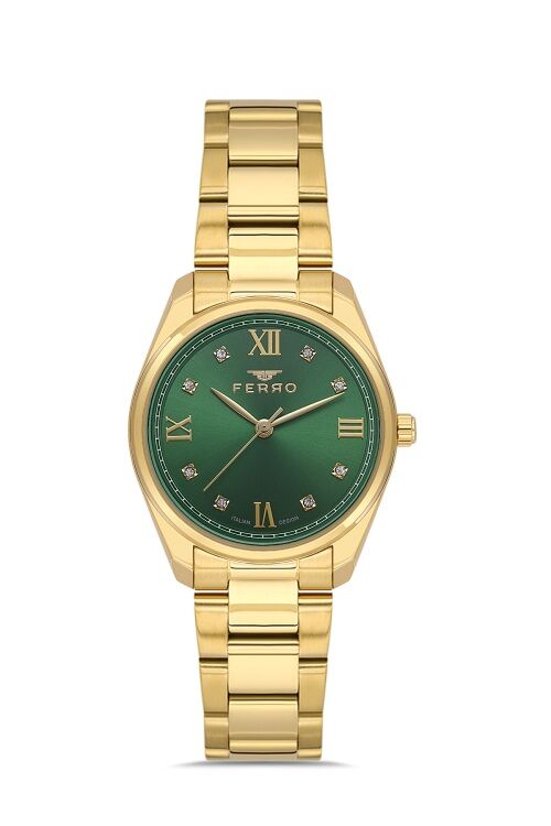 Ferro Sarı Çelik Kordon Kadın Kol Saati FL21502AWT-B6 3ATM Su Geçirmez 2 Yıl Garantili HediyePaketli