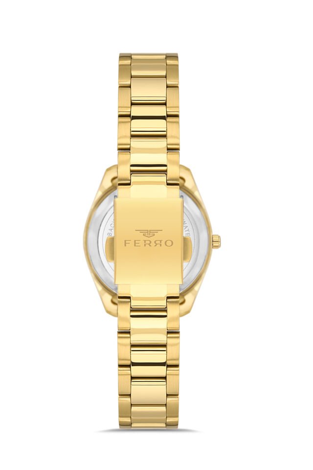 Ferro Sarı Çelik Kordon Kadın Kol Saati FL21502A-B6 3ATM Su Geçirmez 2 Yıl Garantili HediyePaketli