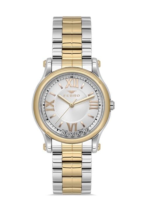 Ferro Sarı ve Gümüş Çelik Kordon Kadın Kol Saati FL21478AWT-D 3ATM Su Geçirmez 2 Yıl Garantili