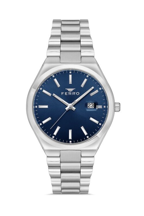Ferro F11386A-A3 Quartz Çelik Gri Lacivert Kadran 40 mm Erkek Kol Saati