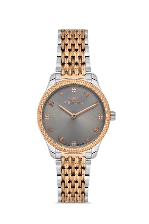 Ferro FL21512AWT-E4 Quartz Çelik Rose Gri 30 mm Kadın Kol Saati