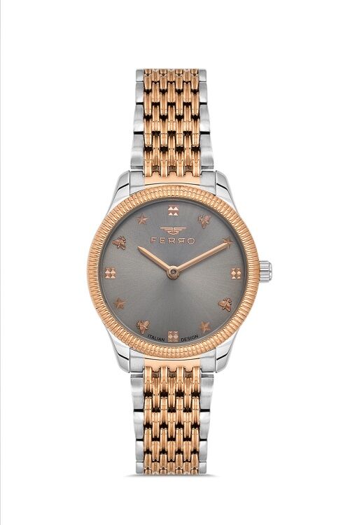 Ferro FL21512AWT-E4 Quartz Çelik Rose Gri 30 mm Kadın Kol Saati