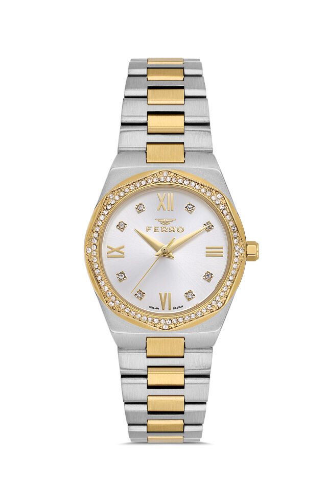 Ferro FL21518AWT-D Quartz Çelik Sarı Gri 30 mm Kadın Kol Saati