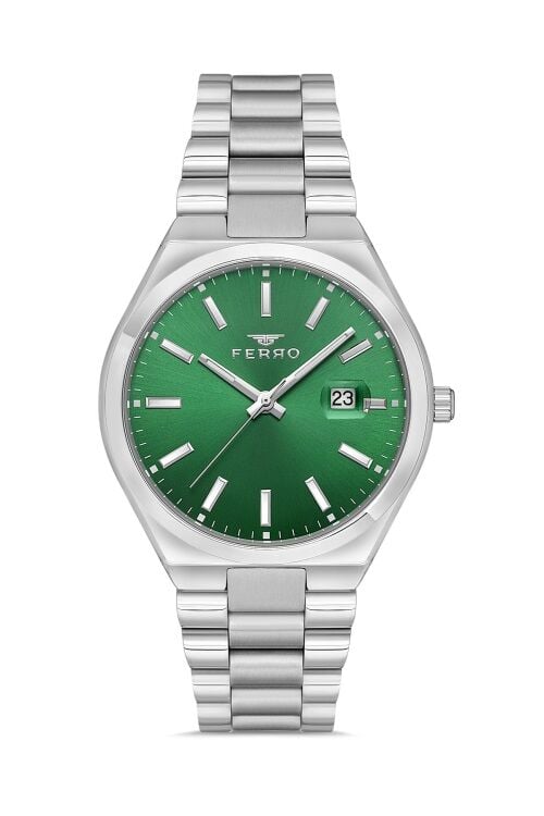 Ferro F11386A-A6 Quartz Çelik Gri Yeşil Kadran 40 mm Erkek Kol Saati