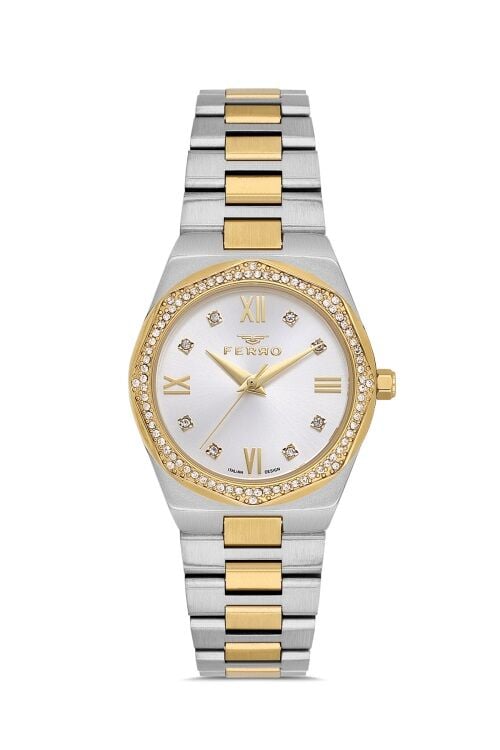 Ferro FL21518AWT-D Quartz Çelik Altın/Gri 30 mm Kadın Kol Saati