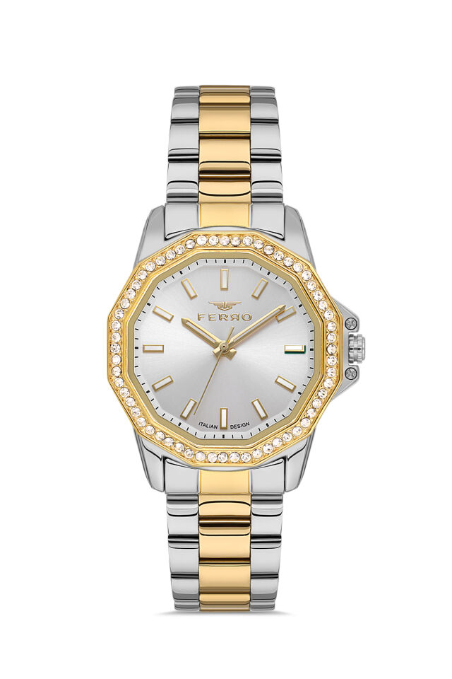 Ferro FL21540AWT-D Quartz Çelik Altın Gri 32 mm Kadın Kol Saati