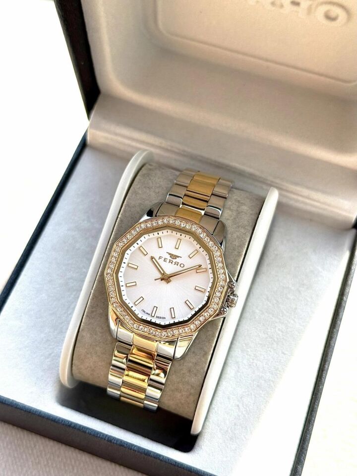Ferro FL21540AWT-D Quartz Çelik Altın Gri 32 mm Kadın Kol Saati