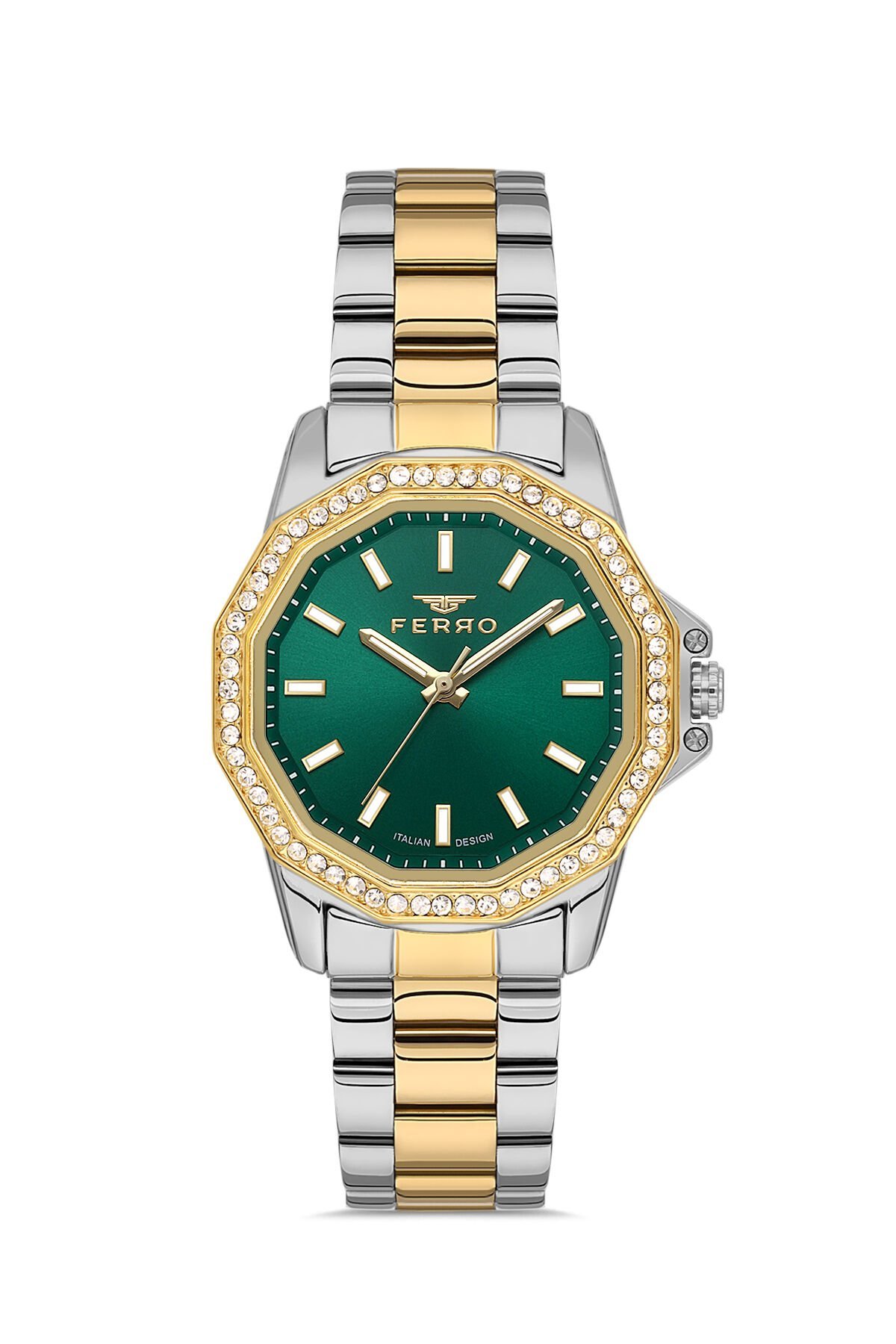 Ferro FL21540AWT-D6 Quartz Çelik Altın/Gri Yeşil Kadran 32 mm Kadın Kol Saati
