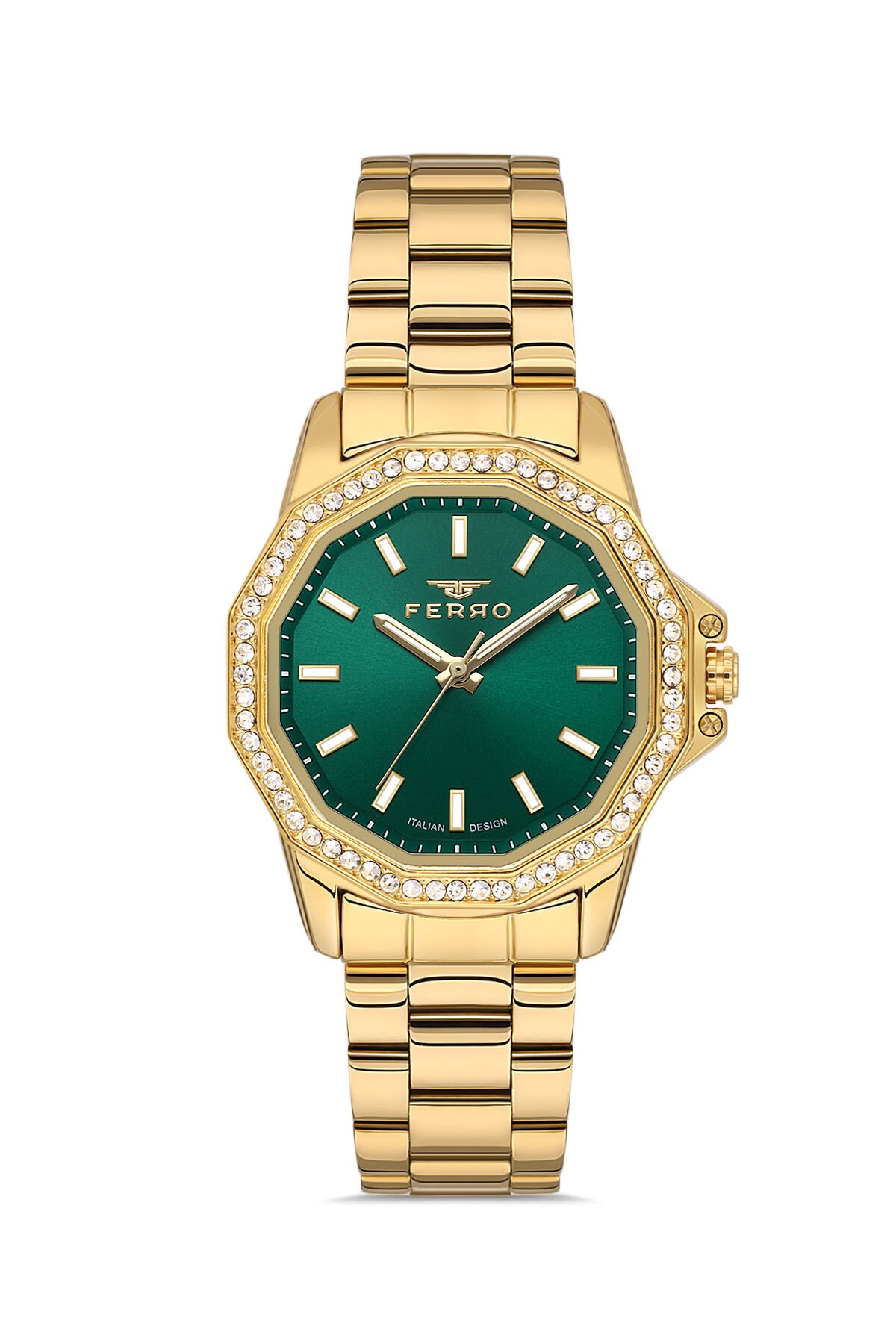 Ferro FL21540AWT-B6 Quartz Altın Rengi Yeşil Kadran 32 mm Kadın Kol Saati