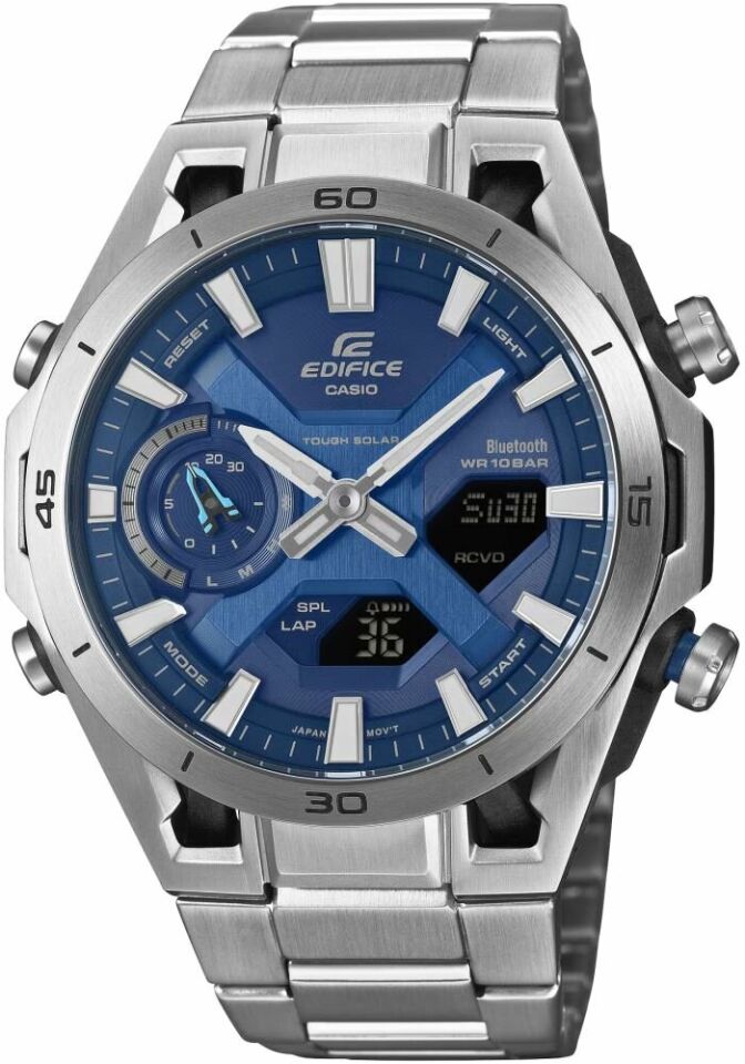 Casio ECB-2300D-2ADF EDIFICE Solar Çelik Gri Mavi Kadran 10 ATM 46 mm Erkek Kol Saati