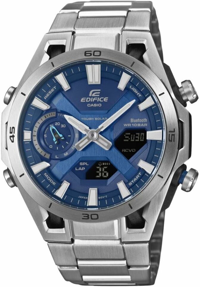 Casio ECB-2300D-2ADF EDIFICE Solar Çelik Gri Mavi Kadran 10 ATM 46 mm Erkek Kol Saati