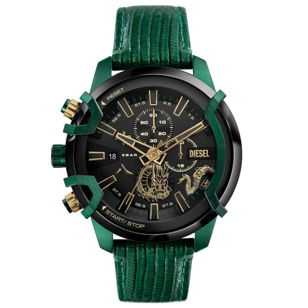 Diesel DZ4651 Quartz Deri Yeşil Siyah Kadran 48 mm Erkek Kol Saati