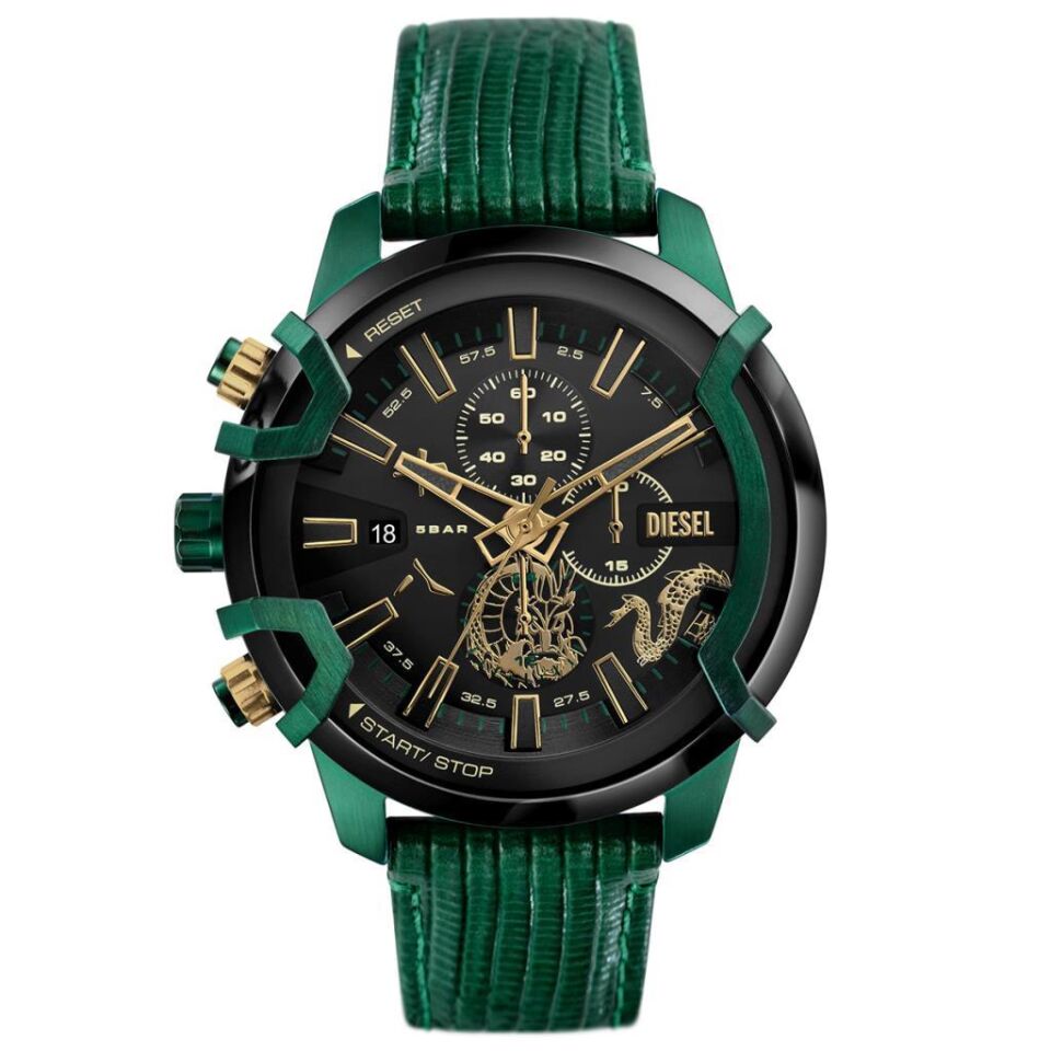 Diesel DZ4651 Quartz Deri Yeşil Siyah Kadran 48 mm Erkek Kol Saati