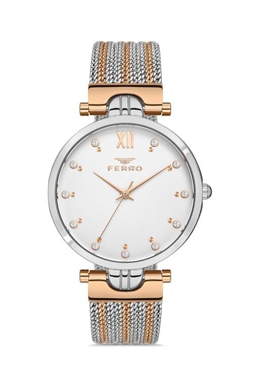 Ferro FL21318C-E Hasır  32 mm Rose Gold/Metalik Gri Kadın Kol Saati