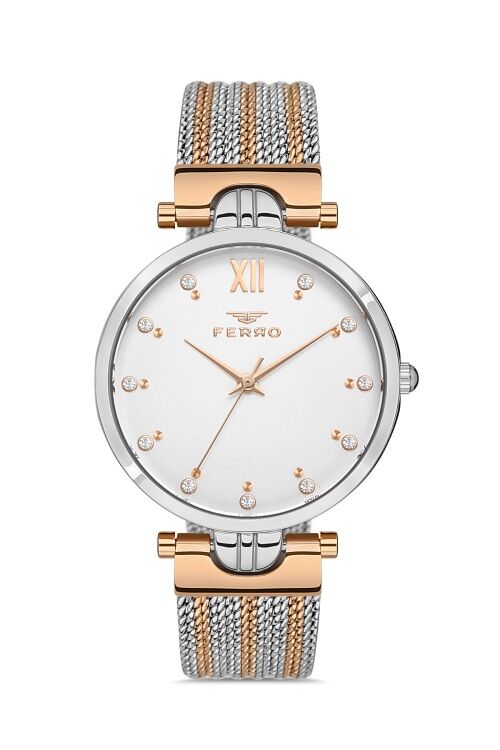 Ferro FL21318C-E Hasır  32 mm Rose Gold/Metalik Gri Kadın Kol Saati
