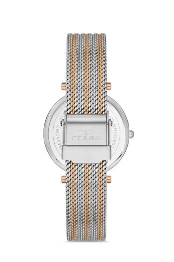 Ferro FL21318C-E Hasır  32 mm Rose Gold/Metalik Gri Kadın Kol Saati