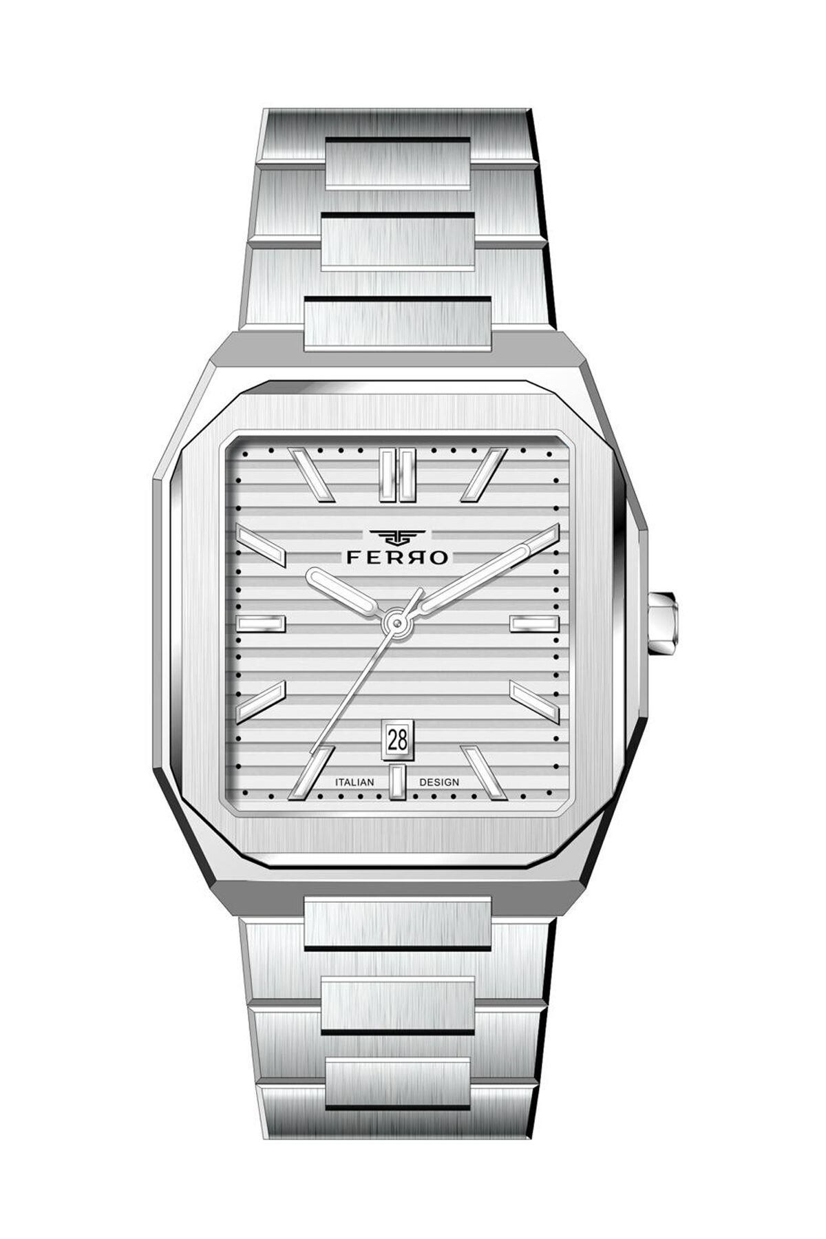 Ferro Gümüş Çelik Kordon Erkek Kol Saati F11653AWT-A 3ATM Su Geçirmez 2 Yıl Garantili HediyePaketli