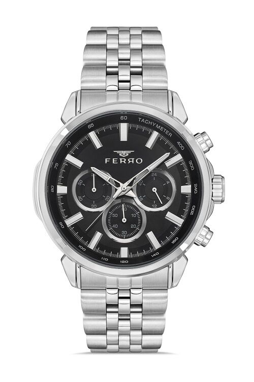 Ferro Gümüş Çelik Kordon Erkek Kol Saati FM11375A-A2 Fonksiyonları Aktif 3ATM Su Geçirmez