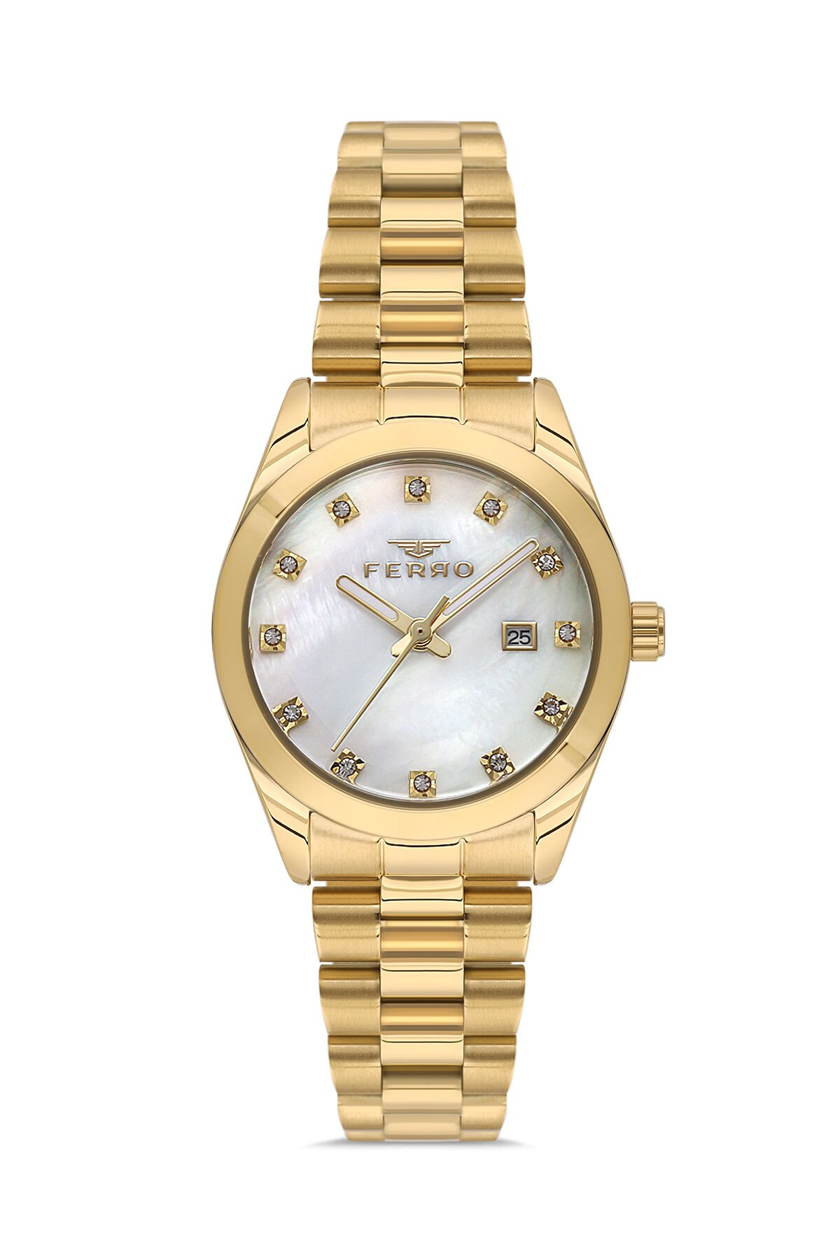 Ferro Sarı Çelik Kordon Kadın Kol Saati FL21570AWT-B 3ATM Su Geçirmez 2 Yıl Garantili HediyePaketli