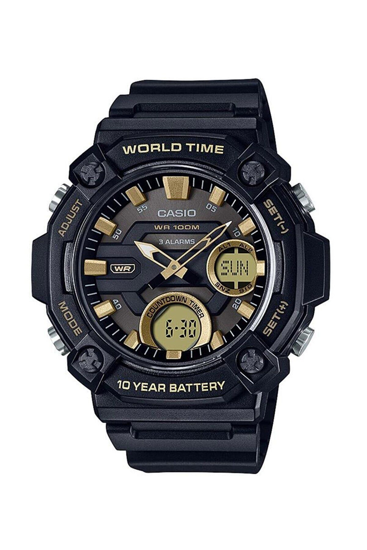 Casio AEQ-120W-9AVDF Quartz Analog/Dijital Silikon Siyah 10 ATM 52 mm Erkek Kol Saati