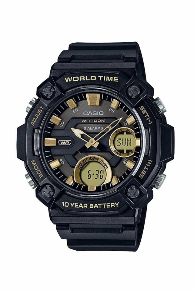 Casio AEQ-120W-9AVDF Quartz Analog/Dijital Silikon Siyah 10 ATM 52 mm Erkek Kol Saati