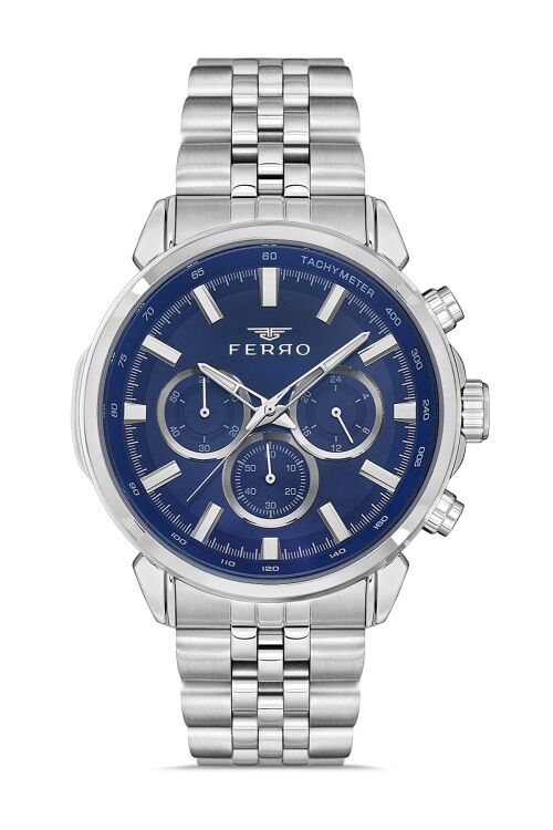 Ferro Gümüş Çelik Kordon Erkek Kol Saati FM11375A-A3 Fonksiyonları Aktif 3ATM Su Geçirmez